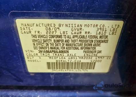 2010 Nissan Sentra 2.0 from USA, damaged, VIN 3N1AB6AP8AL606926